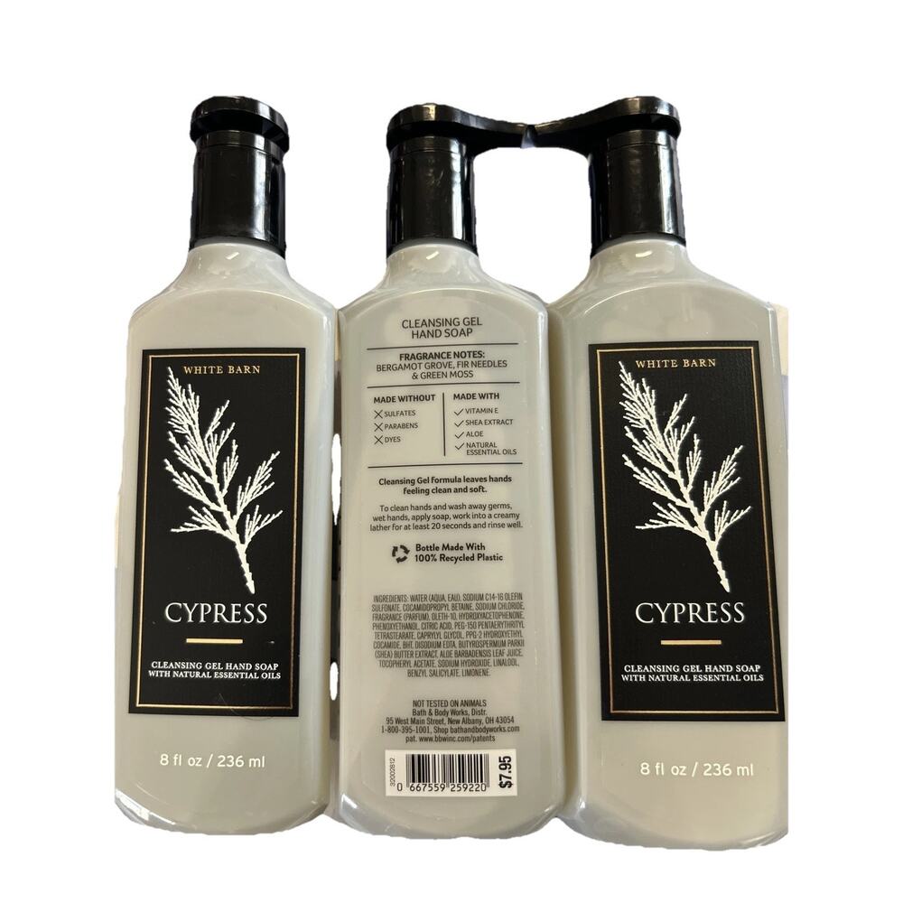 3 x Bath & Body Works CYPRESS CLEANSING GEL HAND SOAP WASH PUMP 8OZ BERGAMOT FIR
